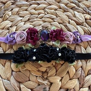 Bun Blossom Lot Purple and Black Flower Hair Ties
